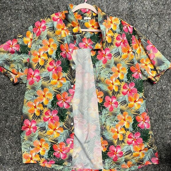 Hawaiian Button Down Unisex Men's  L/XL Multicolor Floral Tropical Lightweight - Picture 1 of 9